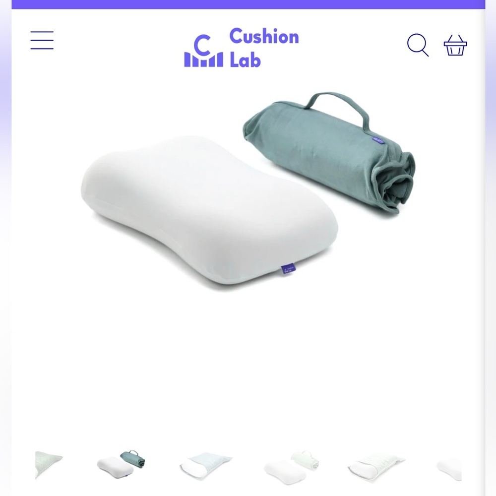 Cushion Lab White Pillow with Green Travel Bag - open box but never used!